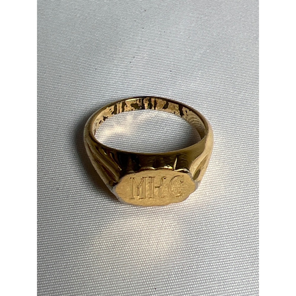 Monogram Unbranded Signet Ring Unisex Size 7 Gold Good MHC Engraved Scalloped